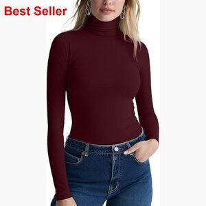 Long Sleeve Turtleneck Fitted Tee Shirt Polyester Blend Stretchable